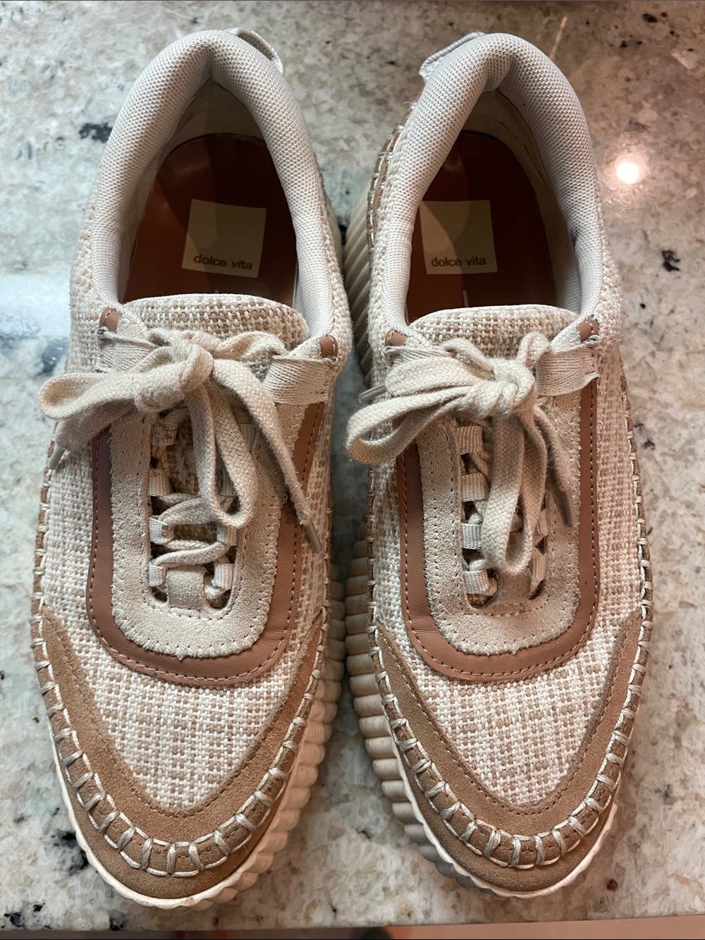 Dolce Vita Cream & Tan Woven Lace-Up Sneakers